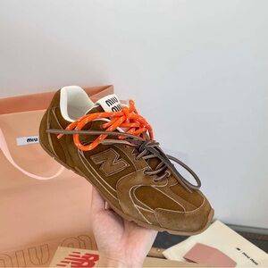 Miu Miu Suede Sneakers in Brown with Orange Accents x New Balance 530 Classic